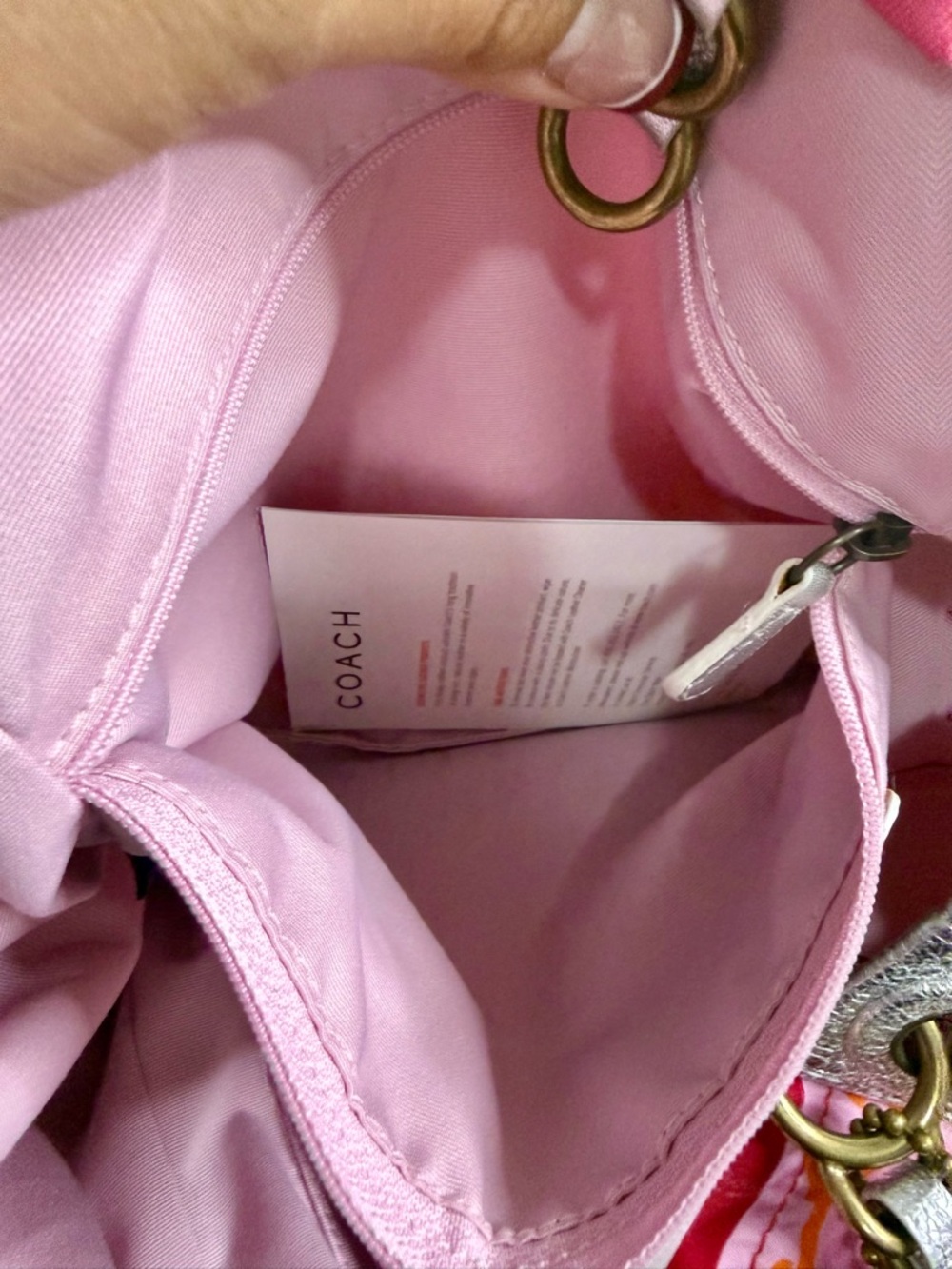 Coach Poppy Red Pink Orange Graphic Tote with Chain Straps - Picture 7 of 9